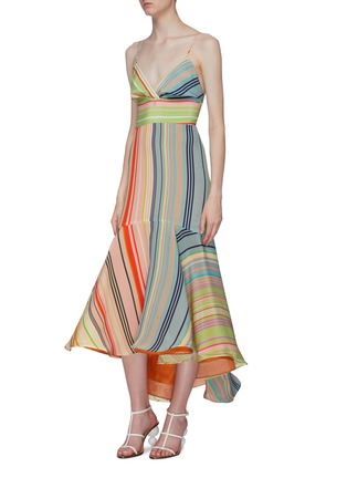 Front View - Click To Enlarge - SILVIA TCHERASSI - 'Bobbie' detachable bow stripe silk flared camisole dress