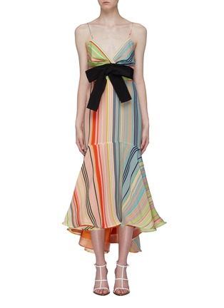 Main View - Click To Enlarge - SILVIA TCHERASSI - 'Bobbie' detachable bow stripe silk flared camisole dress