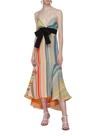 Figure View - Click To Enlarge - SILVIA TCHERASSI - 'Bobbie' detachable bow stripe silk flared camisole dress