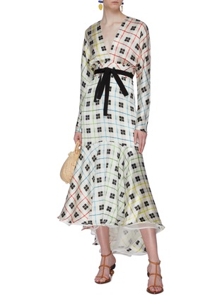 Figure View - Click To Enlarge - SILVIA TCHERASSI - 'Angelena' belted check grid flared high-low dress
