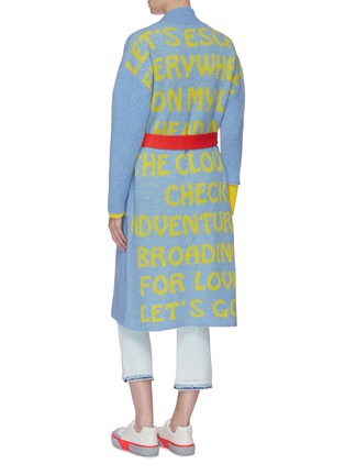 Back View - Click To Enlarge - MIRA MIKATI - 'Let's Go' belted slogan intarsia wool blend long cardigan