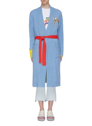 Main View - Click To Enlarge - MIRA MIKATI - 'Let's Go' belted slogan intarsia wool blend long cardigan