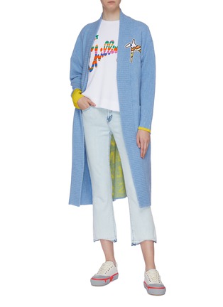 Figure View - Click To Enlarge - MIRA MIKATI - 'Let's Go' belted slogan intarsia wool blend long cardigan