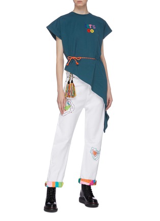 Figure View - Click To Enlarge - MIRA MIKATI - 'Darn' tassel belted graphic embroidered jeans