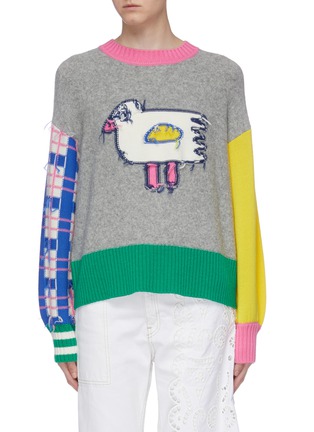 Main View - Click To Enlarge - MIRA MIKATI - Bird intarsia colourblock inside-out sweater