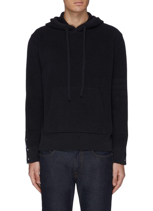 Main View - Click To Enlarge - THOM BROWNE  - Oxford shirt back colourblock wool knit hoodie