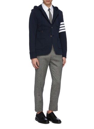 Figure View - Click To Enlarge - THOM BROWNE  - Stripe sleeve hooded blazer