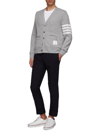 Figure View - Click To Enlarge - THOM BROWNE  - Stripe sleeve French terry cardigan