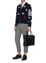 Figure View - Click To Enlarge - THOM BROWNE  - Stripe sleeve duck intarsia cashmere-cotton cardigan