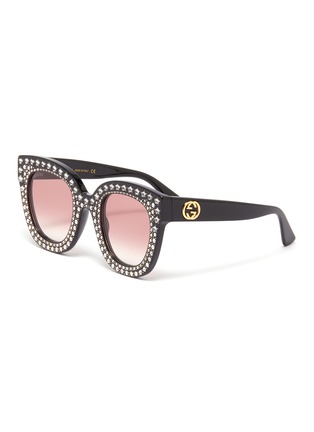 Main View - Click To Enlarge - GUCCI - Glass crystal acetate square sunglasses