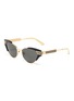 Main View - Click To Enlarge - GUCCI - Web stripe temple metal cat eye sunglasses