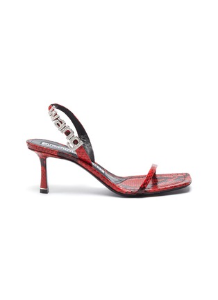 Main View - Click To Enlarge - ALEXANDER WANG - 'Ivy' snake embossed leather logo slingback sandals