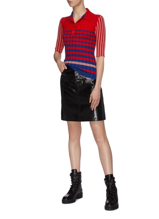 Figure View - Click To Enlarge - SONIA RYKIEL - Mix stripe cashmere rib knit polo shirt