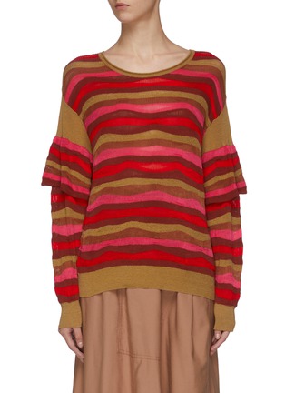 Main View - Click To Enlarge - SONIA RYKIEL - Ruffle sleeve stripe sweater