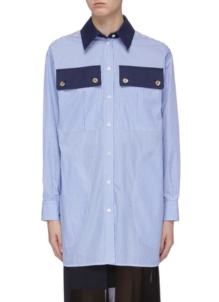 Main View - Click To Enlarge - SONIA RYKIEL - Patch pocket stripe patchwork oversized shirt