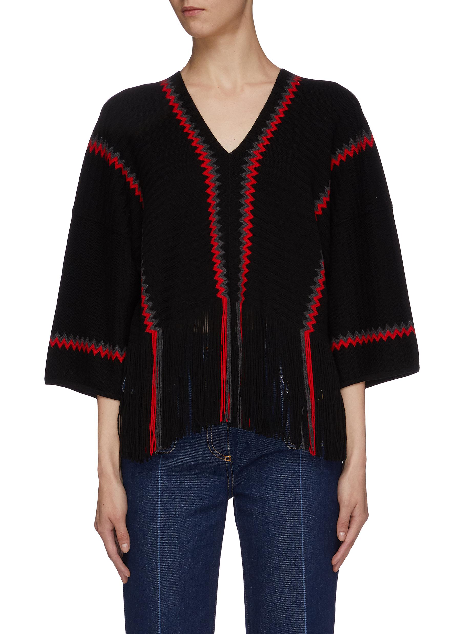 Zig zag stripe fringe hem wool knit top by Sonia Rykiel