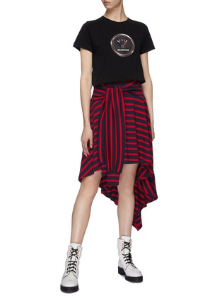 Figure View - Click To Enlarge - SONIA RYKIEL - Sleeve tie waist stripe organic cotton handkerchief skirt