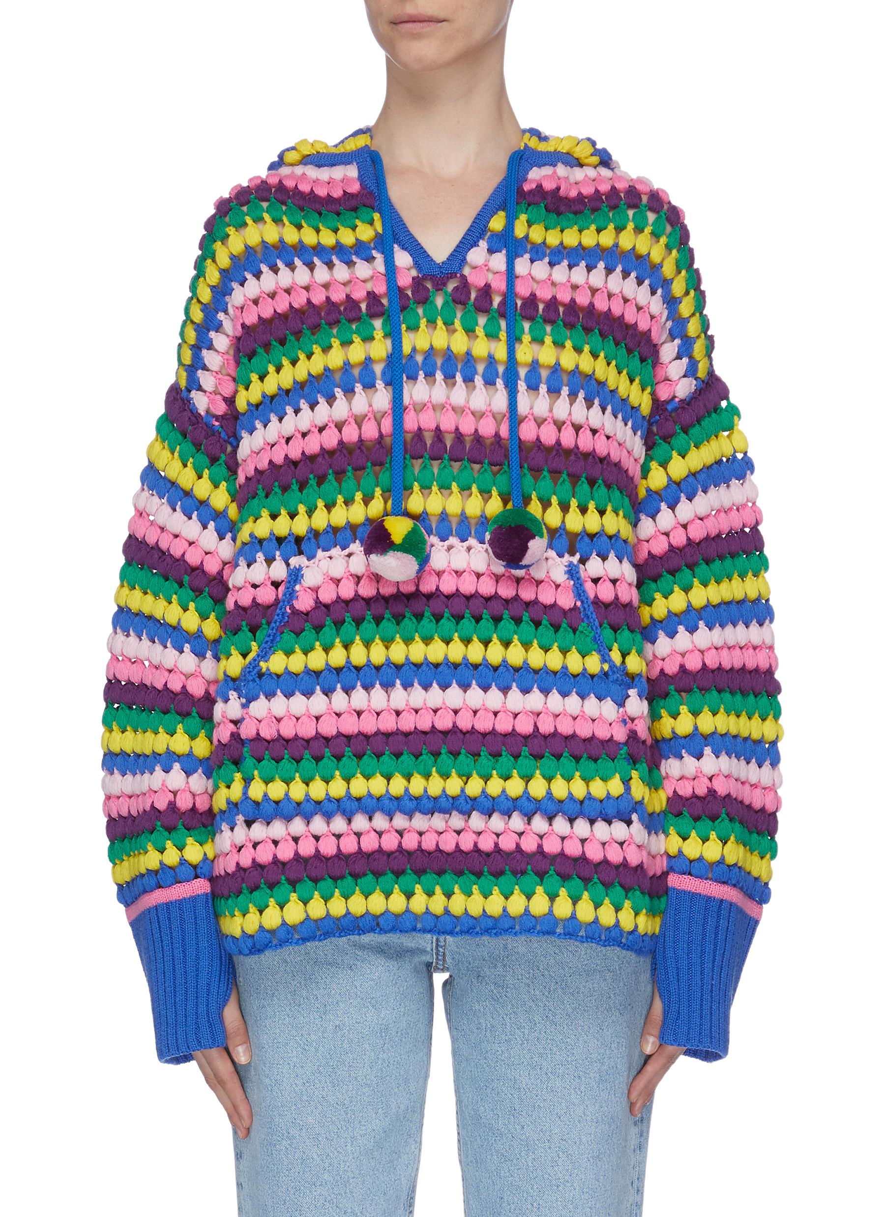 Pom pom crochet embroidered hoodie by Mira Mikati