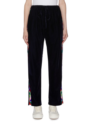 Main View - Click To Enlarge - MIRA MIKATI - Bead embroidered wide leg velvet pants