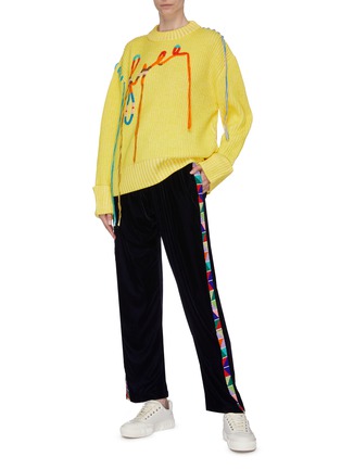Figure View - Click To Enlarge - MIRA MIKATI - 'Free' slogan embroidered open stitch sweater