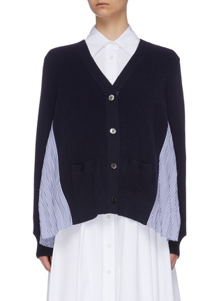 Main View - Click To Enlarge - SACAI - Pleated stripe shirt back wool cardigan