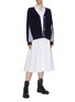 Figure View - Click To Enlarge - SACAI - Pleated stripe shirt back wool cardigan