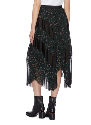 Back View - Click To Enlarge - SACAI - Pleated panelled leopard print handkerchief wrap skirt