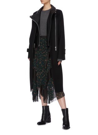Figure View - Click To Enlarge - SACAI - Pleated panelled leopard print handkerchief wrap skirt