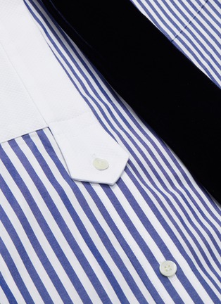 Detail View - Click To Enlarge - SACAI - Velvet sash tie neck stripe asymmetric shirt dress