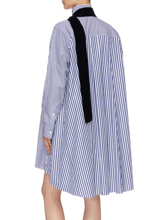 Back View - Click To Enlarge - SACAI - Velvet sash tie neck stripe asymmetric shirt dress