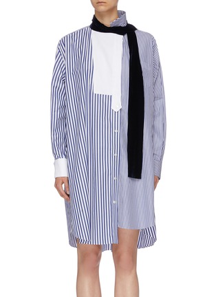 Main View - Click To Enlarge - SACAI - Velvet sash tie neck stripe asymmetric shirt dress