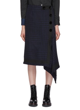 Main View - Click To Enlarge - SACAI - Button side asymmetric drape tartan plaid wool skirt
