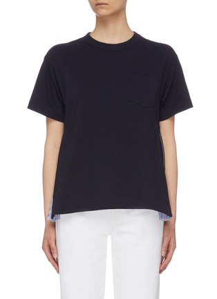 Main View - Click To Enlarge - SACAI - Zip pleated stripe godet outseam T-shirt