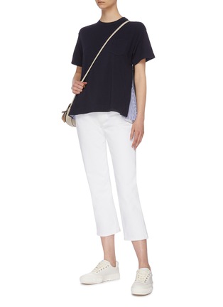 Figure View - Click To Enlarge - SACAI - Zip pleated stripe godet outseam T-shirt