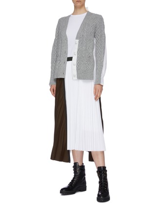 Figure View - Click To Enlarge - SACAI - Shirt back wool cable knit cardigan