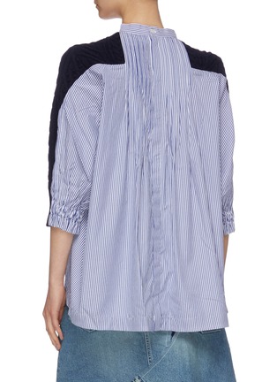Back View - Click To Enlarge - SACAI - Pleated stripe shirt back wool cable knit sweater