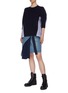 Figure View - Click To Enlarge - SACAI - Pleated stripe shirt back wool cable knit sweater