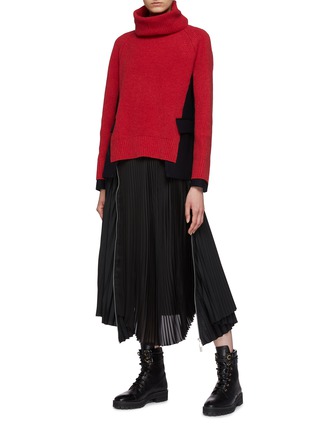 Figure View - Click To Enlarge - SACAI - Zip panelled pleated skirt