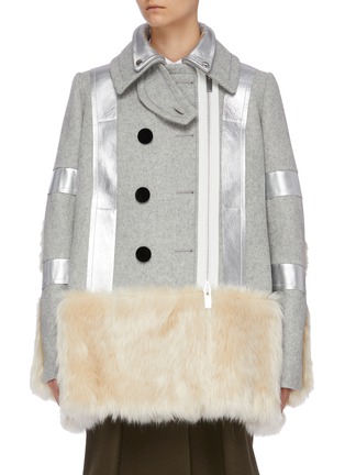Main View - Click To Enlarge - SACAI - Faux fur hem metallic panelled melton coat