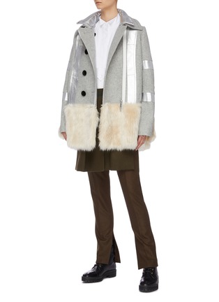 Figure View - Click To Enlarge - SACAI - Faux fur hem metallic panelled melton coat