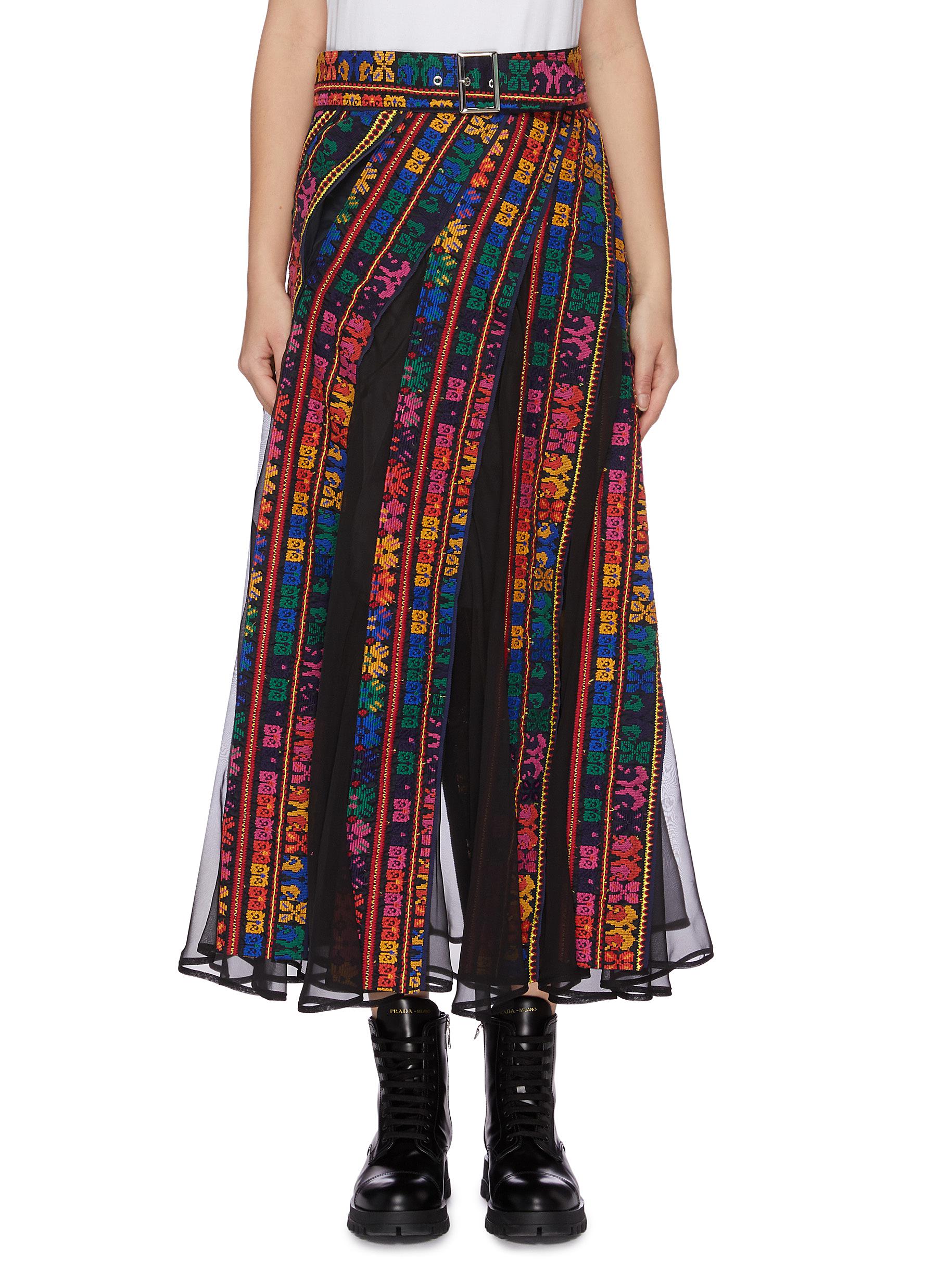 Graphic embroidered stripe mesh skirt by Sacai