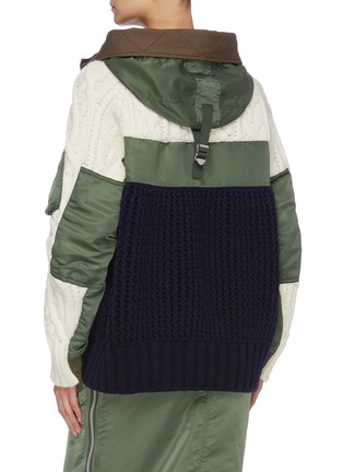 Back View - Click To Enlarge - SACAI - Colourblock mix knit hooded bomber jacket