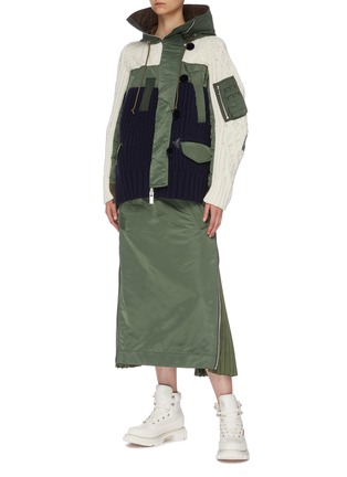 Figure View - Click To Enlarge - SACAI - Colourblock mix knit hooded bomber jacket