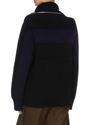 Back View - Click To Enlarge - SACAI - Zip collar colourblock back wool turtleneck sweater