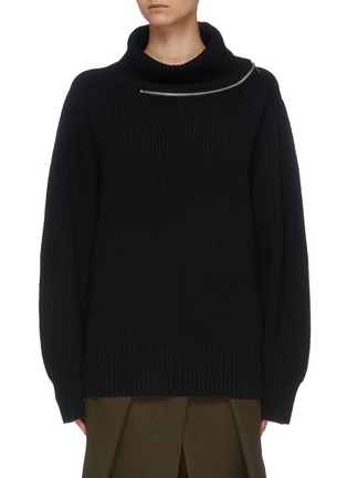 Main View - Click To Enlarge - SACAI - Zip collar colourblock back wool turtleneck sweater