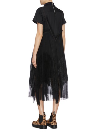 Back View - Click To Enlarge - SACAI - Short sleeve shirt panel pleated lace slip dress