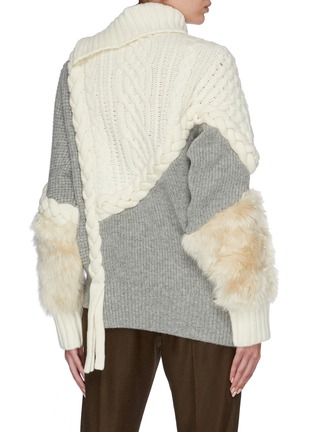 Back View - Click To Enlarge - SACAI - Faux fur panel mix knit patchwork turtleneck sweater