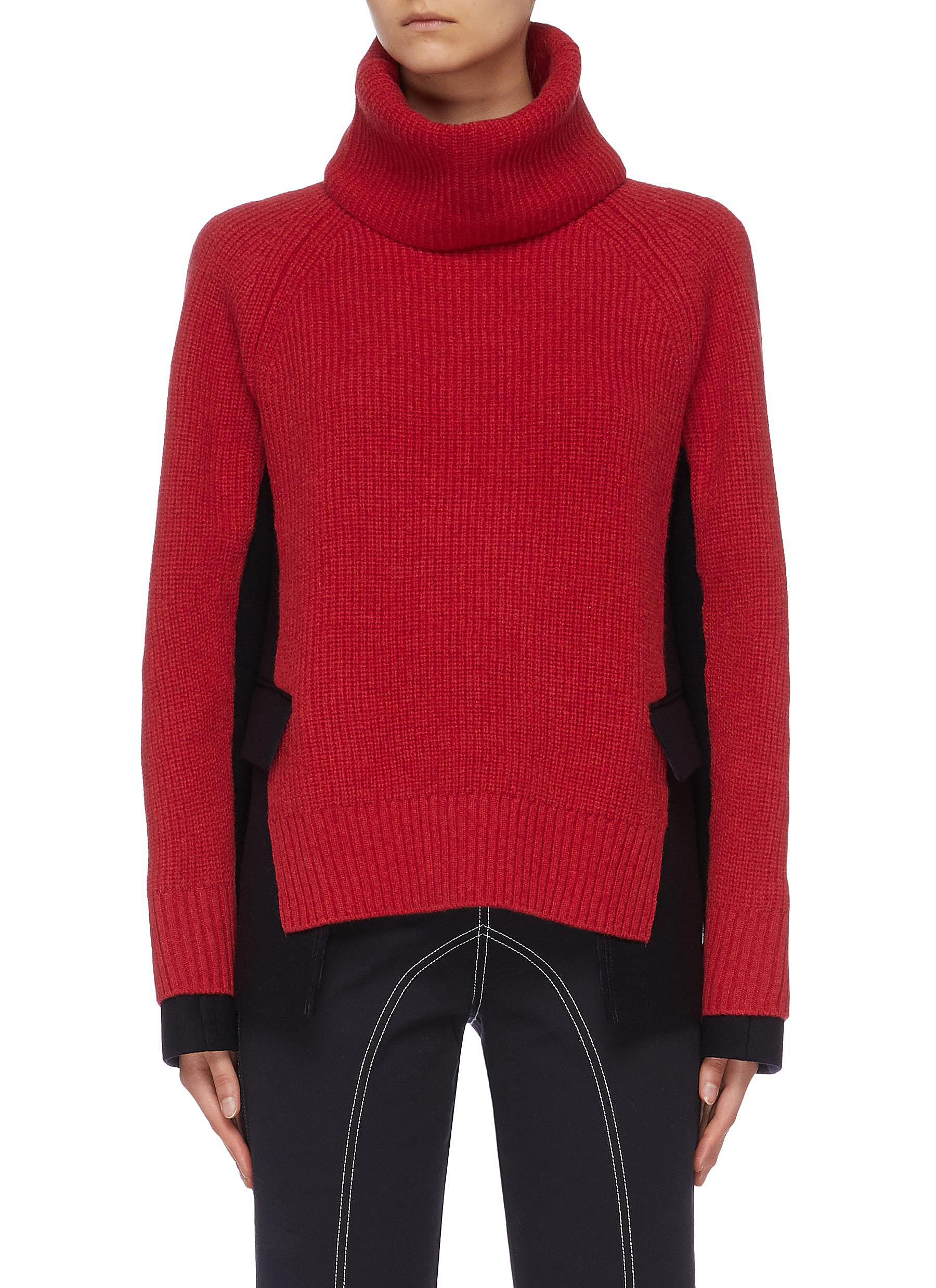Detachable turtleneck contrast blazer panel sweater by Sacai
