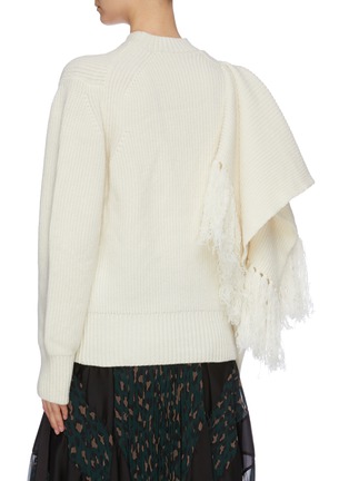 Back View - Click To Enlarge - SACAI - Asymmetric fringe scarf sleeve panel mock neck wool sweater