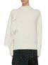 Main View - Click To Enlarge - SACAI - Asymmetric fringe scarf sleeve panel mock neck wool sweater